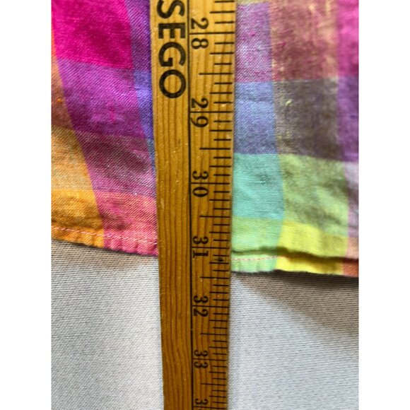 Lands' End Women's Button Down Linen Shirt Long Sleeve Multicolor Check Pockets - Picture 9 of 12